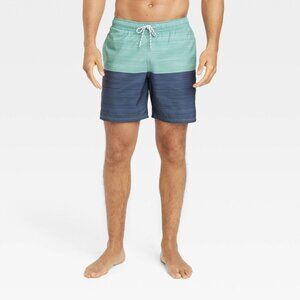 Men's 7" E-Waist Colorblock Swim‎ Shorts - Goodfellow & Co™ Blue/Coast Green XL